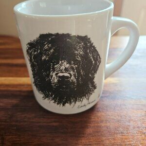 vintage 1985 Cindy Farmer mug white and black sketch of a newfoundland dog